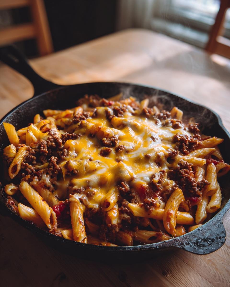 Cheesy hamburger pasta skillet - detail 1