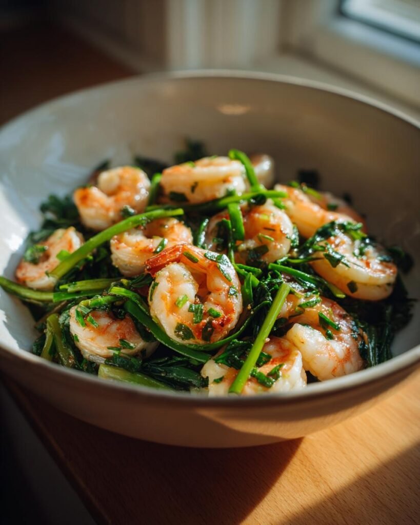 Garlic chive shrimp stir-fry