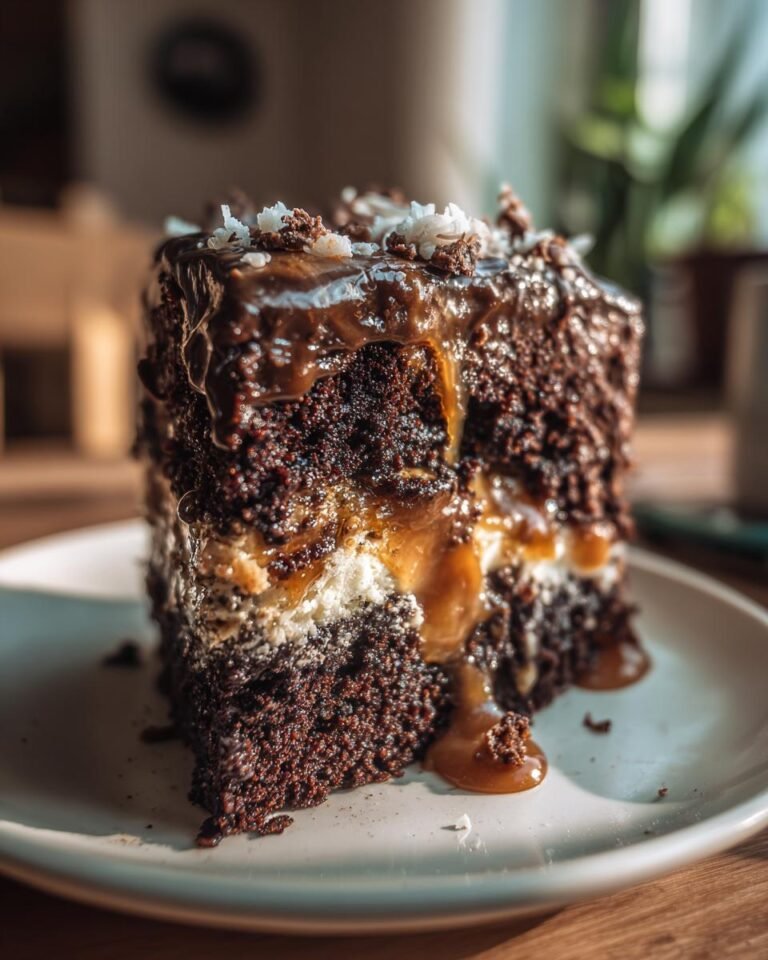 Girl Scout cookie cake (caramel + coconut + chocolate)
