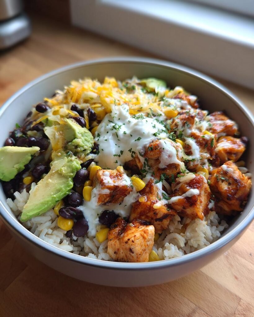 High-protein chicken burrito bowl