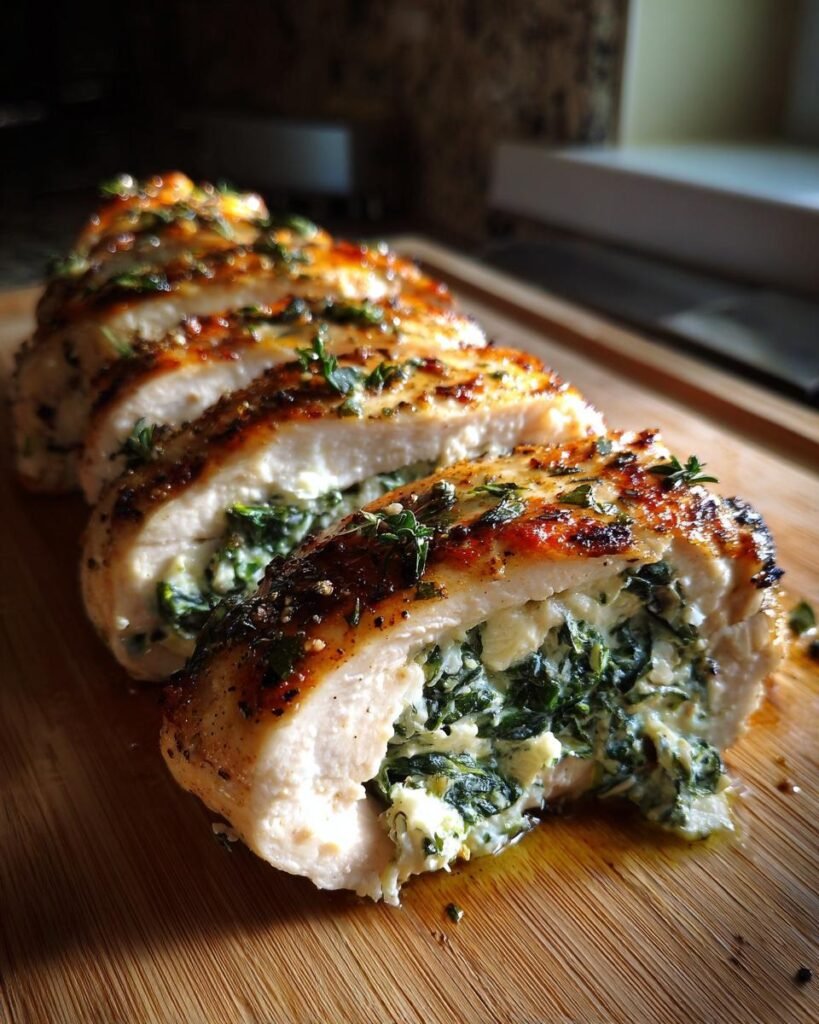 Mit Spinat und Feta gefüllte Hähnchenbrust