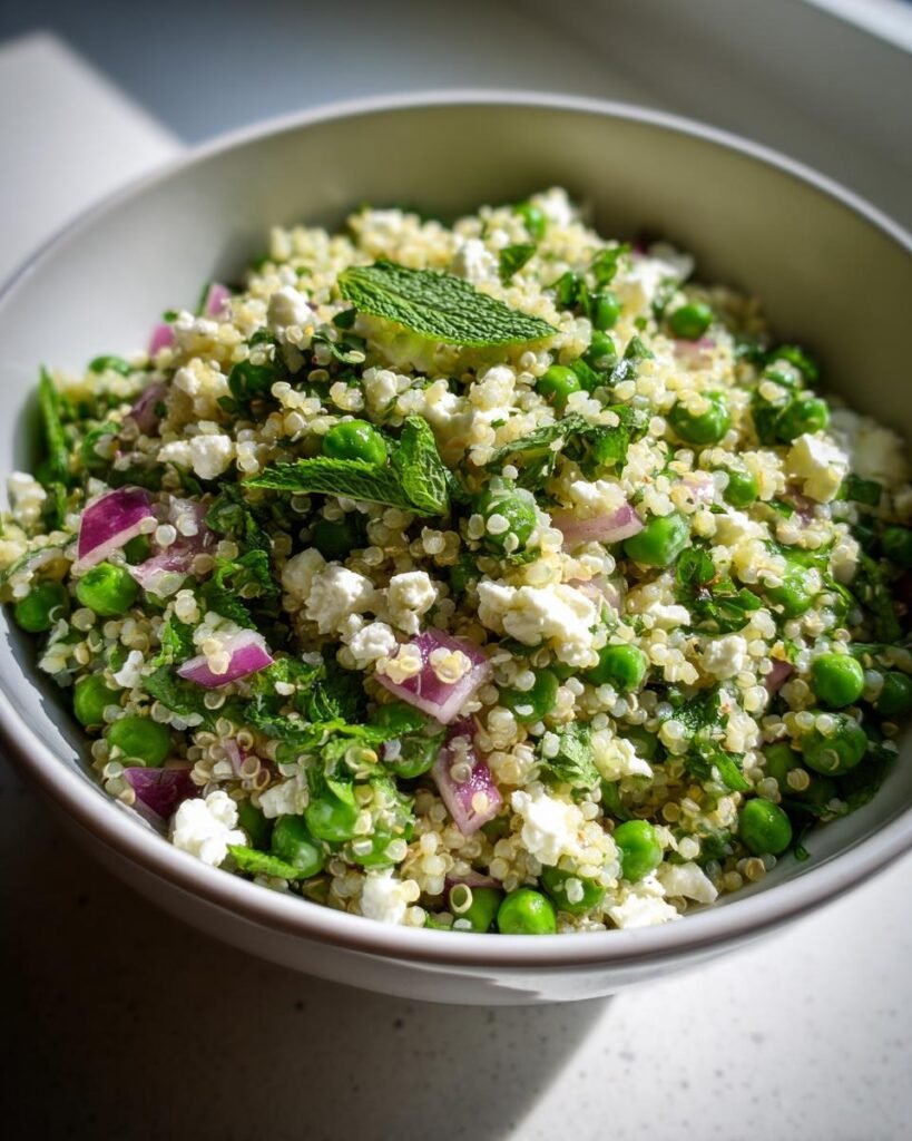 Pea salad with crunchy grains (healthy trend)