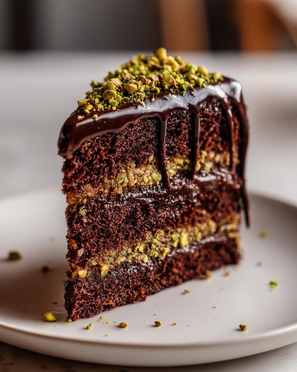 Pistachio chocolate cake (viral dessert trend)