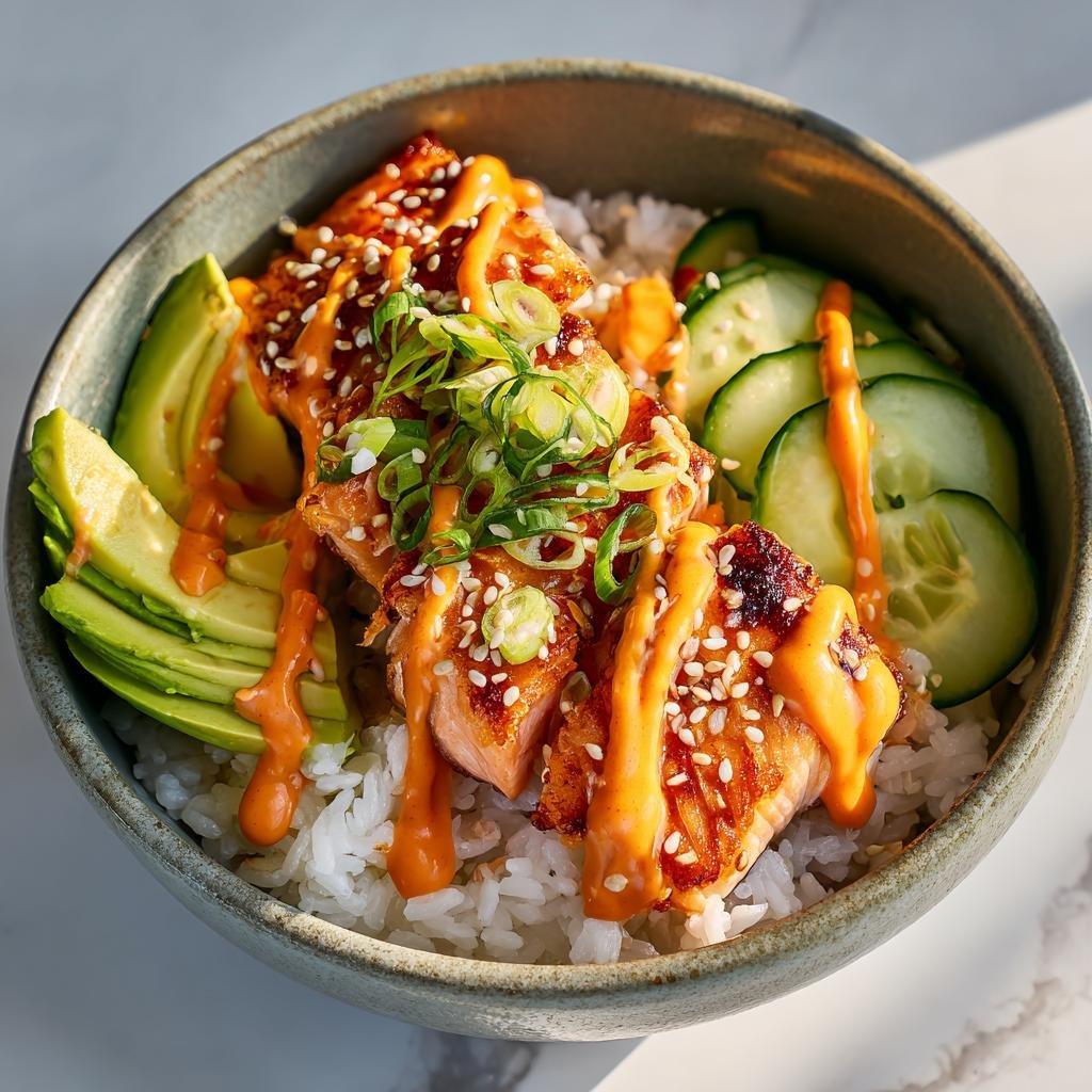 Salmon rice bowl with spicy mayo - detail 1