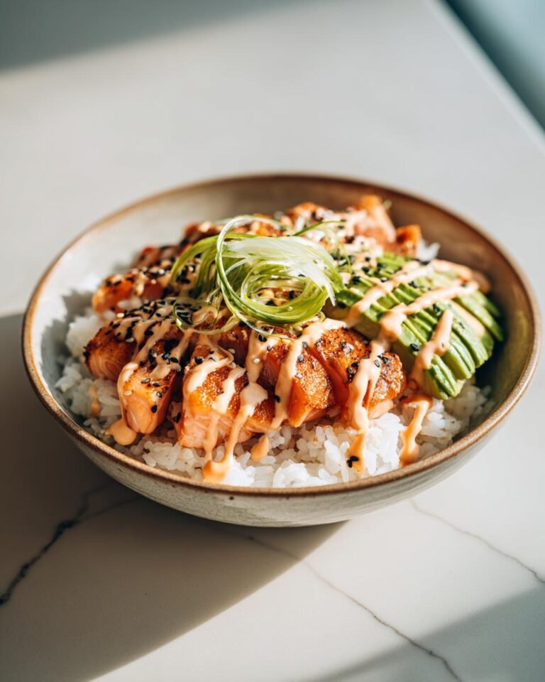Salmon rice bowl with spicy mayo